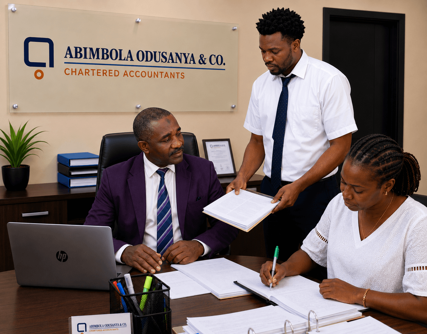 Abimbola Odusanya & Co. team reviewing client documents
