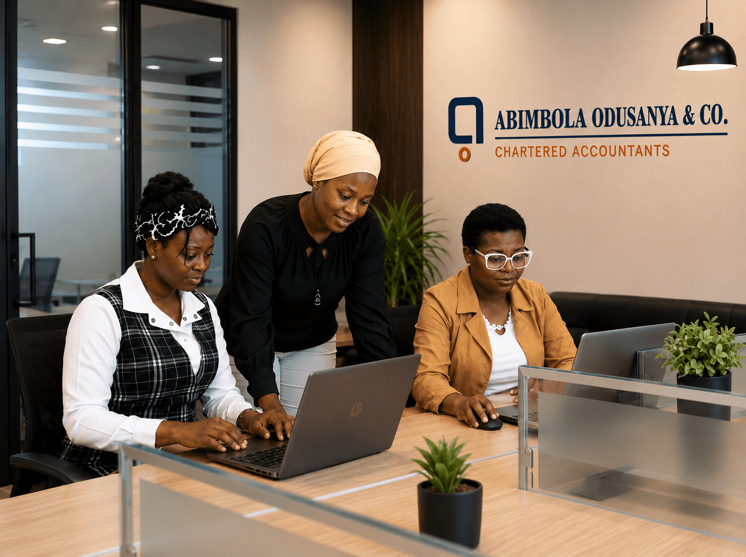 Abimbola Odusanya & Co. assurance staff reviewing financial records