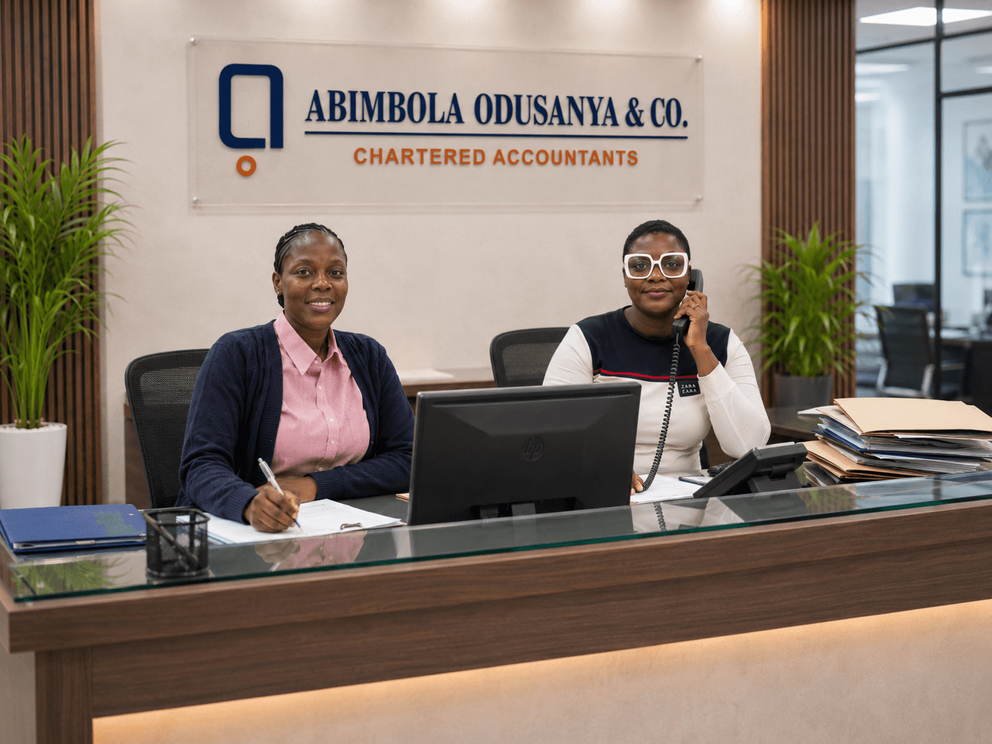 Abimbola Odusanya & Co. reception staff assisting clients by phone
